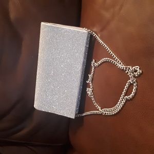 "Aldo" brand silver rhinestone covered purse with detachable chain strap
